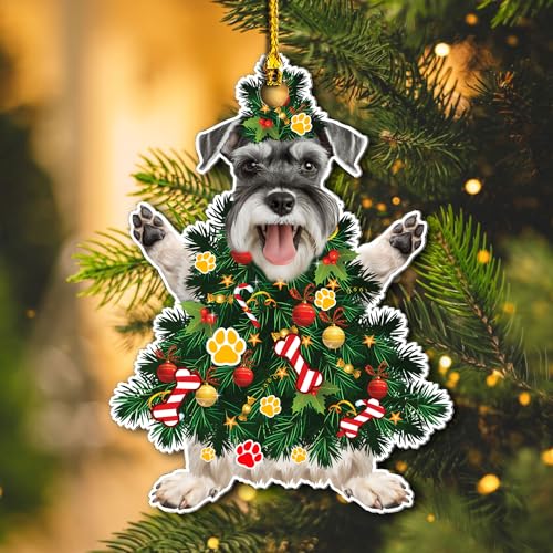 Schnauzer Christmas Tree Ornament - Festive Holiday Acrylic Dog Decor - Schnauzer Xmas Tree Variation