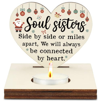 Wood Soul Sisters Christmas Candle Holder - Long Distance Friendship Keepsake