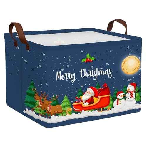 Large Christmas Gifts Empty Baskets Kids Collapsible Holiday Storage Bin with Handle (Deer Santa Claus)