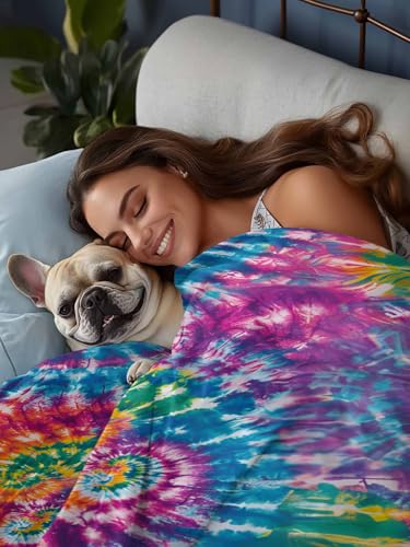 Colorful Tie-Dye Flat Sheet Full Size Ethnic Style Microfiber Bedding - Emerald Green, Light Purple & Orange