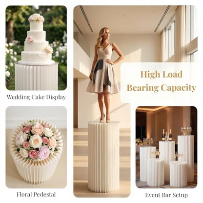 Wedding Pedestal Stand Set with Acrylic Tops - 5 Graduated Heights, Heavy-Duty Columns
