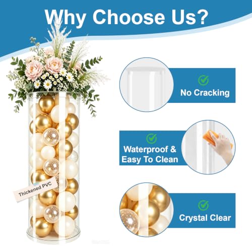 3-Piece Clear Cylinder Pedestal Stands for Weddings & Parties - 23.6, 29.5, 35.4 Inches