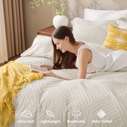 Queen Duvet Cover Set 3-Piece Ultra Soft Microfiber Boho Chic Bedding Beige Variation