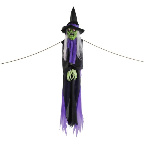 Haunted Hill Farm Talking Witch Tree Hugger with Light-Up Eyes and Attached Ropes, Halloween Prop for Battery Operated Scary Outdoor Halloween Decorations, Spooky Halloween Fright Props