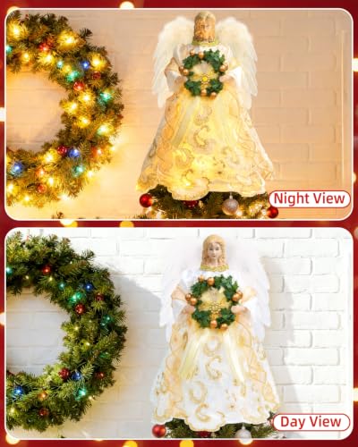 12-Inch Lighted Angel Tree Topper with Lights for Christmas Tree, Battery Operated Holiday Decor