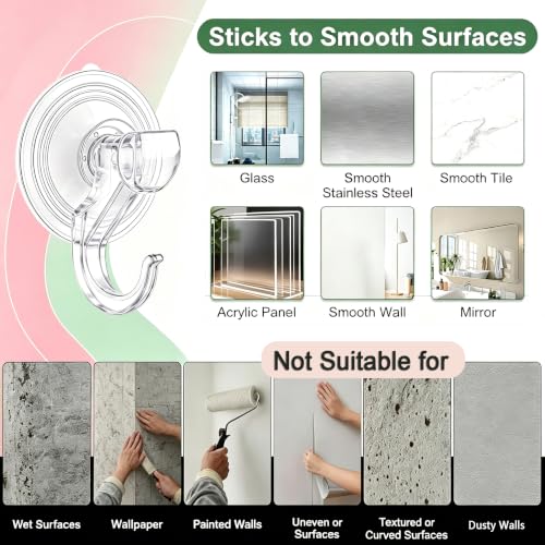 4 Pack Suction Cup Wreath Hooks for Front Door, Glass, Window, No Tools