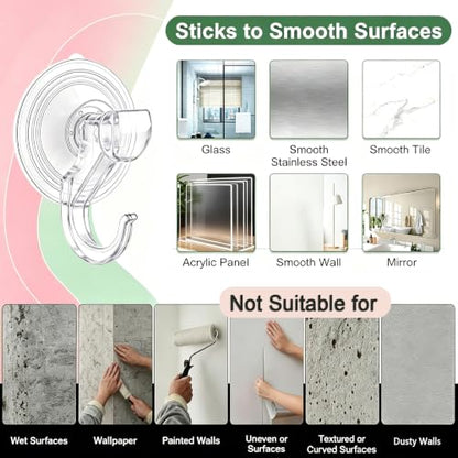4 Pack Suction Cup Wreath Hooks for Front Door, Glass, Window, No Tools