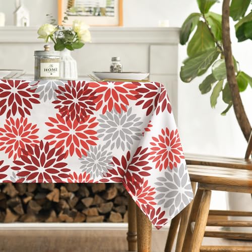 Horaldaily 52 x 70 Inch Rectangular Red Orange Grey Tablecloth - Durable Polyester Home Decor