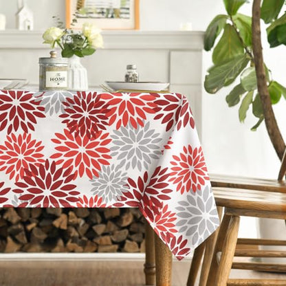 Horaldaily 52 x 70 Inch Rectangular Red Orange Grey Tablecloth - Durable Polyester Home Decor