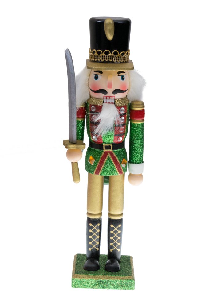 Variation: Green Coat 12 Inch Traditional Wooden Nutcracker – Festive Christmas Décor