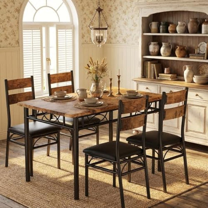 Garvee 5-Piece Dining Table Set for 4 - Retro Brown, Rectangular Kitchen & Dining Chairs