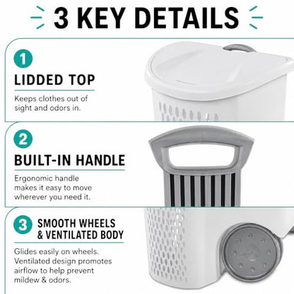 Large 135L Rolling Laundry Hamper with Wheels Handle Lid Ventilated Plastic Basket - Variation 1