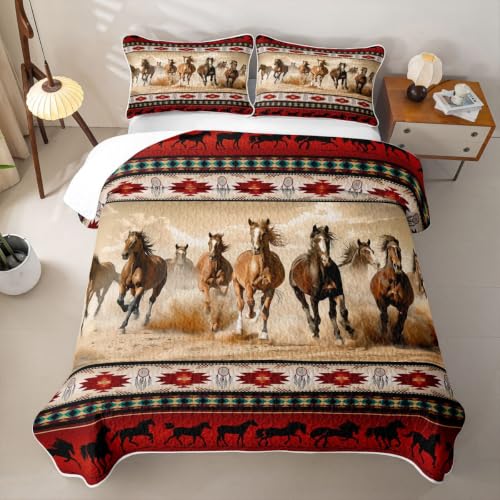 Farmhouse Kids Quilt Bedding Set - Red Southwestern Aztec 3 Piece Queen