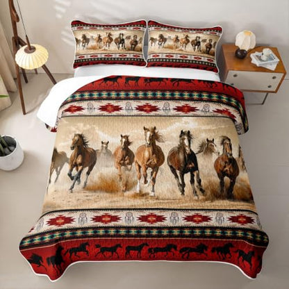Farmhouse Kids Quilt Bedding Set - Red Southwestern Aztec 3 Piece Queen