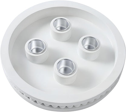 Skiennix 7-Inch Wooden Candle Holder - Advent Wreath with Bead Design for Christmas Decor | White