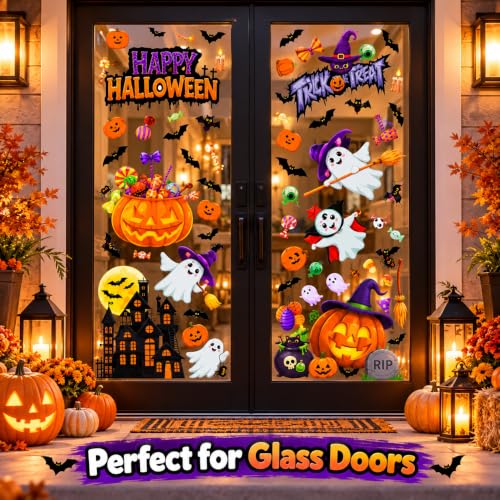 Halloween Window Clings Decorations with Ghost Pumpkin Bat - Halloween