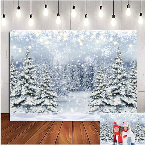 Winter Forest Photography Backdrop 5x3FT Snowy Pine Scene Christmas Scene