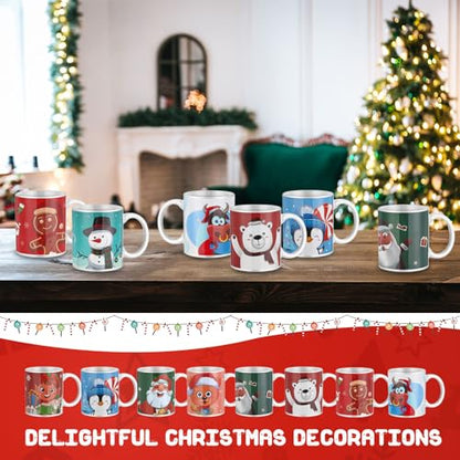 12 Pack Christmas Ceramic Coffee Mugs Set 11 oz Holiday Drinkware with Handle