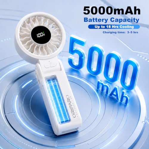 Charcoal Gray Multi-Angle Foldable Handheld Fan with 18H Cooling & 5000mAh Battery