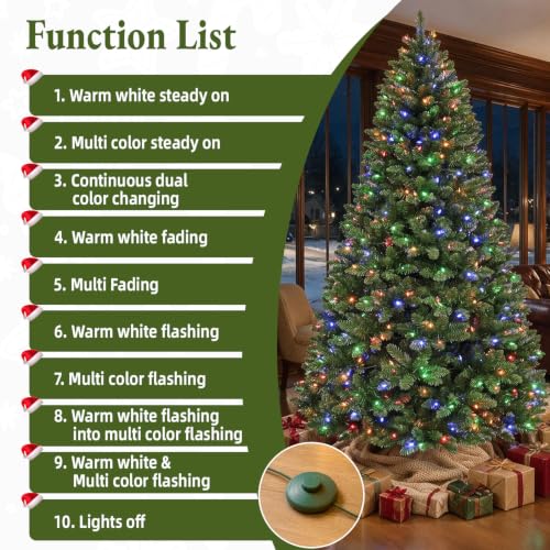 6FT Prelit Artificial Christmas Tree with 1032 Tips, 10 Lighting Modes, Multicolor - Classic Style