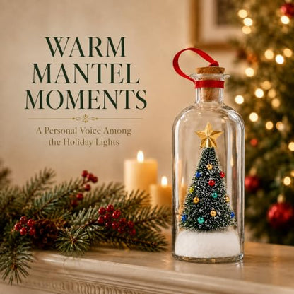 Recordable Christmas Tree Ornament in Glass Bottle - 30 Sec Voice Keepsake with Scene