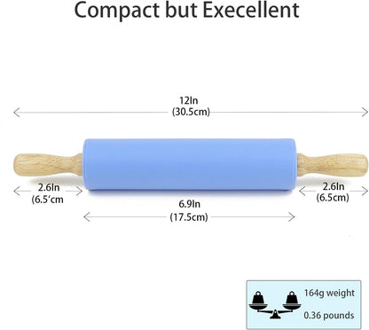 Skiennix Silicone Rolling Pin - Non-Stick Dough Roller with Wooden Handle | Perfect for Baking