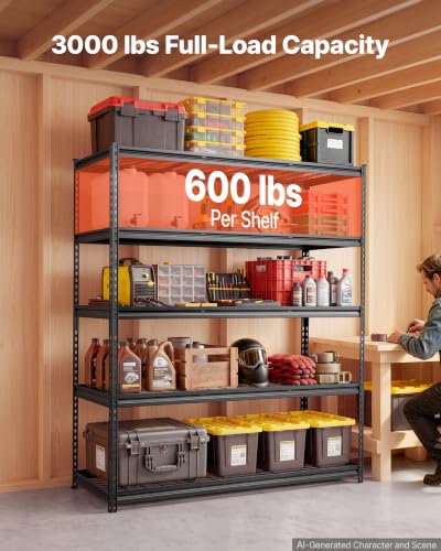 Heavy Duty 5-Tier Garage Storage Shelves 60 x 24 x 71.4 in Black