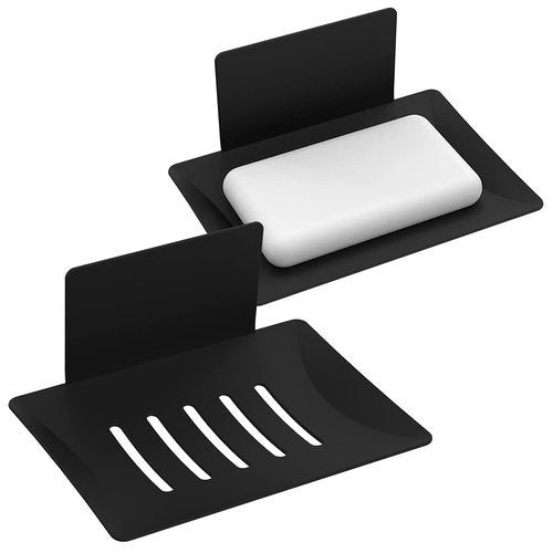 2 Pack Soap Holder for Shower Wall, 5 Slot Self-Adhesive Soap Dish for Shower, Wall Mounted Shower Soap Holder Dishes for Bathroom, Stainless Steel Soap Tray Black