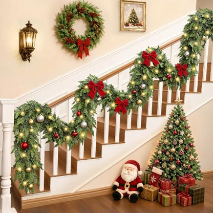 9Ft 2 Pack Prelit Real Touch Cedar Garland with Lights for Christmas Decorations