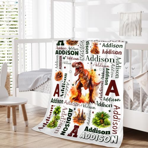 Personalized Dinosaur Blanket for Boys - Maroon, 4 Sizes Custom Gift