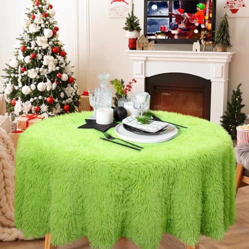 Green Faux Fur Christmas Tablecloth 60x60 Inch - Holiday Decor