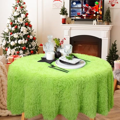 Green Faux Fur Christmas Tablecloth 60x60 Inch - Holiday Decor