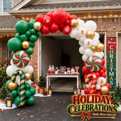 Christmas Balloon Arch Kit with Candy Cane & Peppermint Foil Balloons - Green Red Variation
