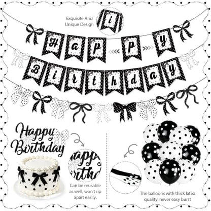 Black and White Birthday Banner and Balloon Set - Polka Dot Party Decorations