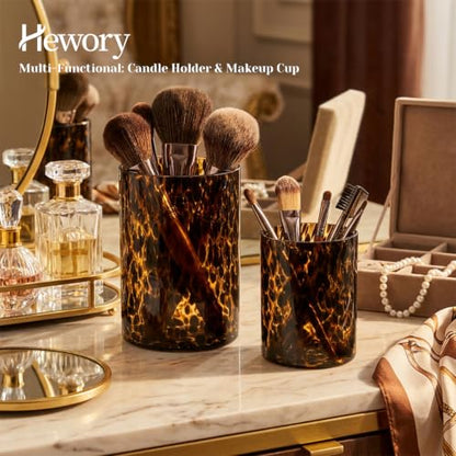 Tortoise Shell Candle Holders Set of 2 - Cheetah Print Glass Decor