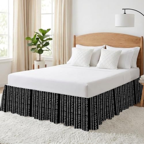 King Size Bed Skirt 16 Inch Drop Elastic Dust Ruffle Black Wrap Around Rustic Floral