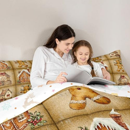 King Size Christmas Bedding Set with Reversible Comforter & Pillowcases - Gingerbread Design