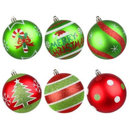 Lanpn 6 Pack 4-Inch Large Outdoor Christmas Ornaments - Red & Green Glitter String Ball Decorations for Yard & Holiday Party - Style B