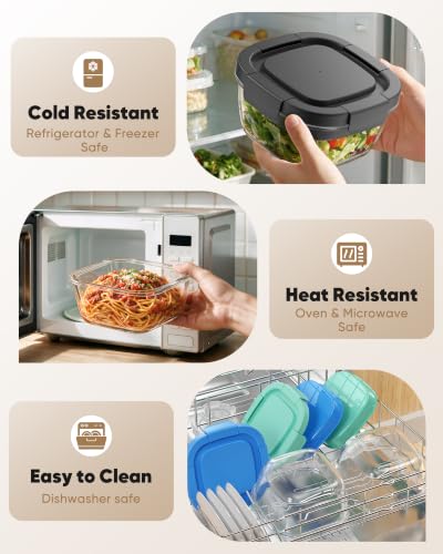 Black Glass Salad Container 56oz with Airtight Lid and Toppings Tray