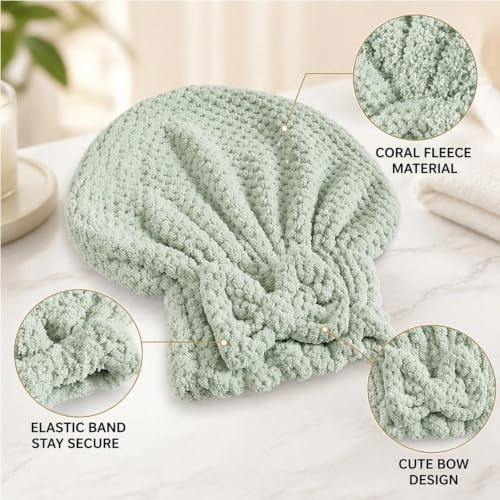 3-Pack Hair Towel Caps with Satin Pillowcase & No-Crease Hair Ties - Hair Care Set