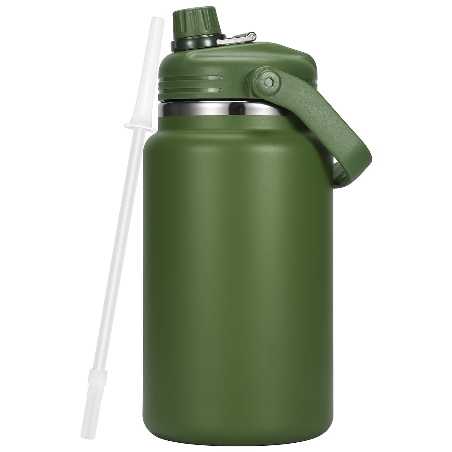 Olerd 135oz/1 Gallon Coffee Insulated Thermoses for Travel - Large Insulated Water Jug Classic Vacuum Bottle with Straw - 4.0L Stainless Steel Ice buckets for Hiking Fishing（Green） ﻿