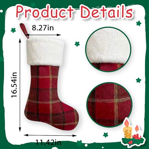 Large Christmas Stockings Plush Velvet Faux Fur Red Plaid Holiday Decor
