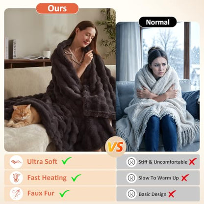 Electric Heated Blanket 50x60 Cozy Bubble Flannel Throw for Couch & Bed