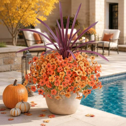 Artificial Fall Mums for Outdoors - UV Resistant 12 Pack