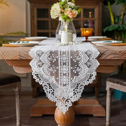SUTAVIA White Embroidery Table Runner 13x98 Floral Lace Farmhouse Decor