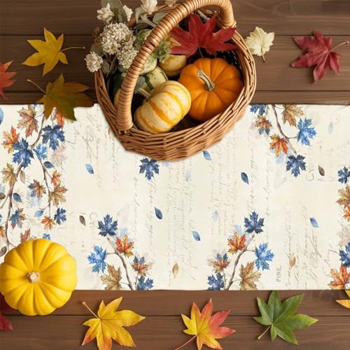 Fall Navy Blue Pumpkin Table Runner 13x36 Inches - Rustic Thanksgiving Decor