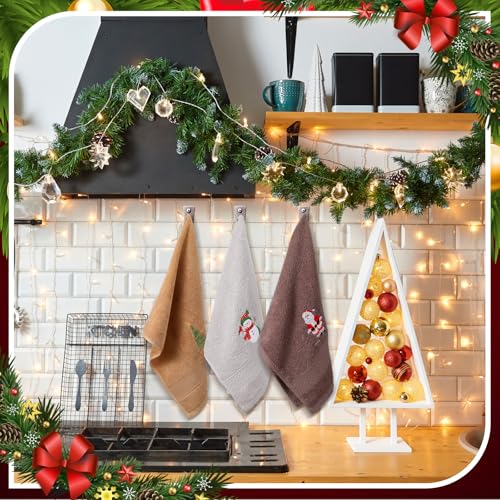 3 Pcs Christmas Hand Towels for Bathroom with Santa Claus Embroidery, 13.3 x 29 Inches - Brown, Gray & Beige