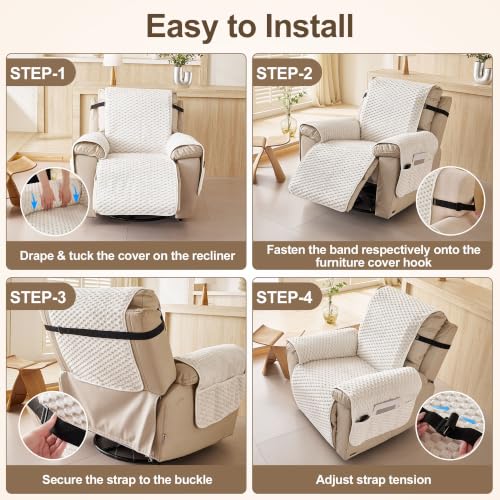Cream Waterproof Recliner Chair Cover for Dogs - Non-Slip Armchair Protector