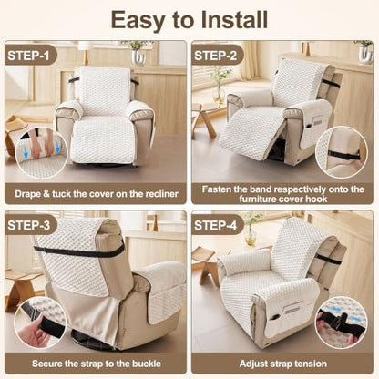 Cream Waterproof Recliner Chair Cover for Dogs - Non-Slip Armchair Protector