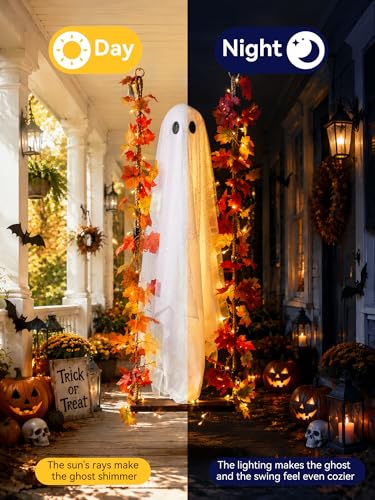 Medium Plus Hanging Ghost Halloween Decorations with Swing & Lights - 5.3ft Outdoor/Indoor Decor